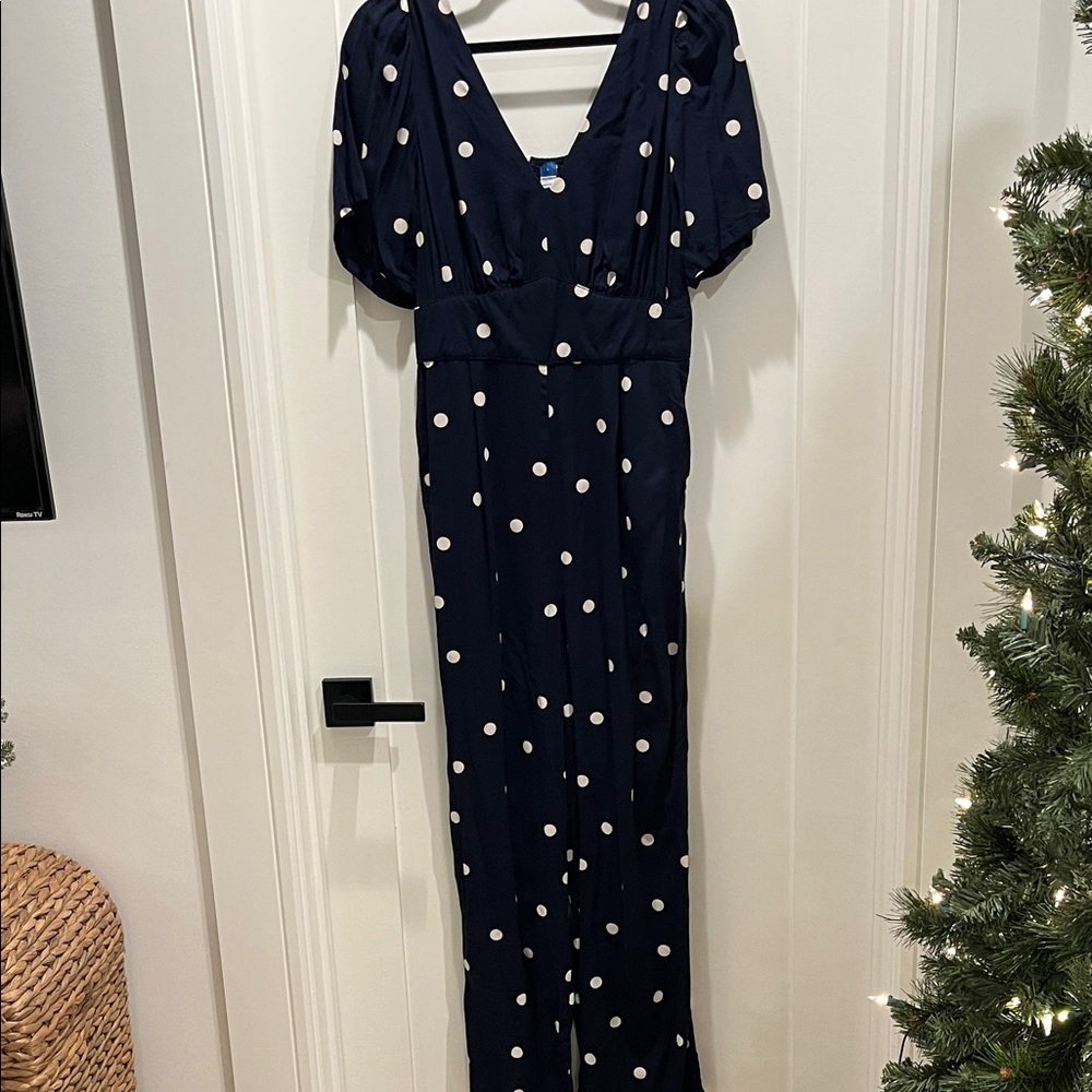 Old Navy Navy and White Polka Dot  Jumpsuit with Pockets and Stretchy Back